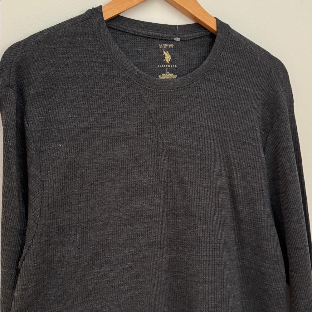 ✅ NWT US POLO ASSN Long Sleeve Waffle Weave Knit Crewneck Tee T Shirt -Charcoal